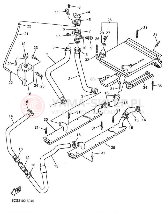 Schemat "Układ chlodzenia" do Yamaha VMAX 600 DX VX600DXW