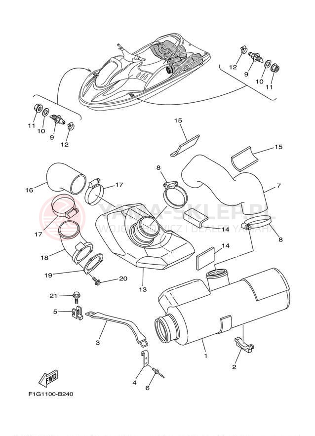 Schemat "wydech" do Yamaha GP1300R GP1300B/GP1300CB