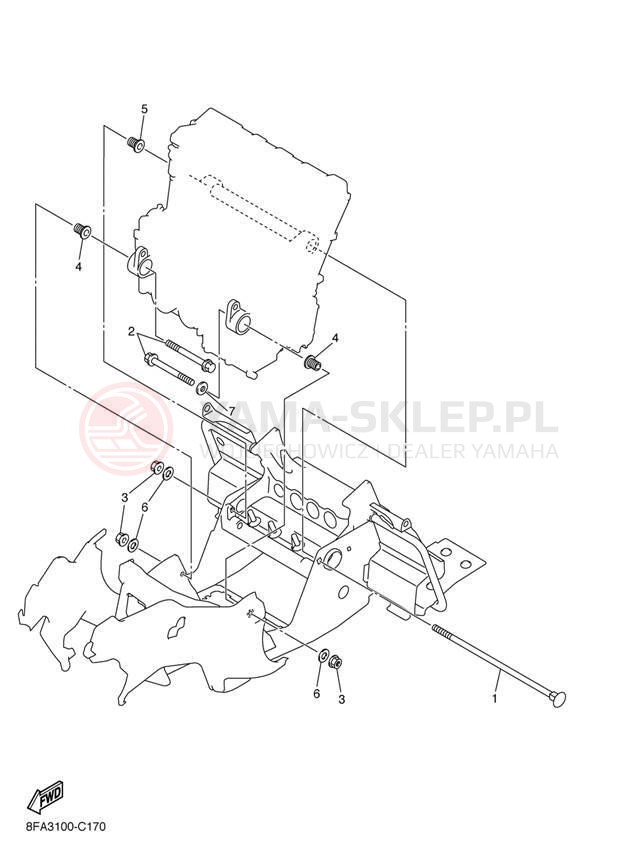 Schemat "Mocowanie silnika" do Yamaha RX WARRIOR RXW10J/RXW10SJ
