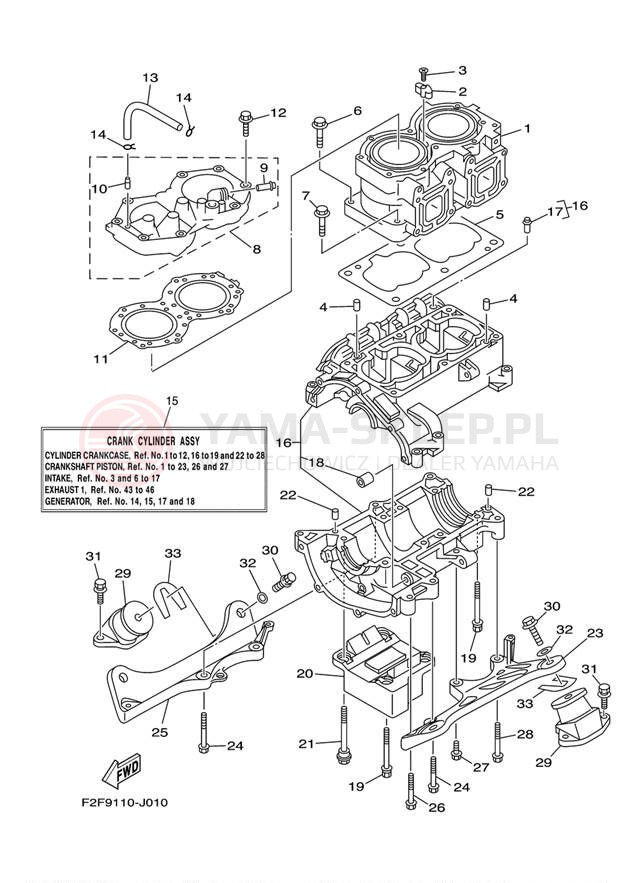 Schemat "Obudowa silnika - cylinder" do Yamaha WAVERUNNER SUPER JET SJ700BK