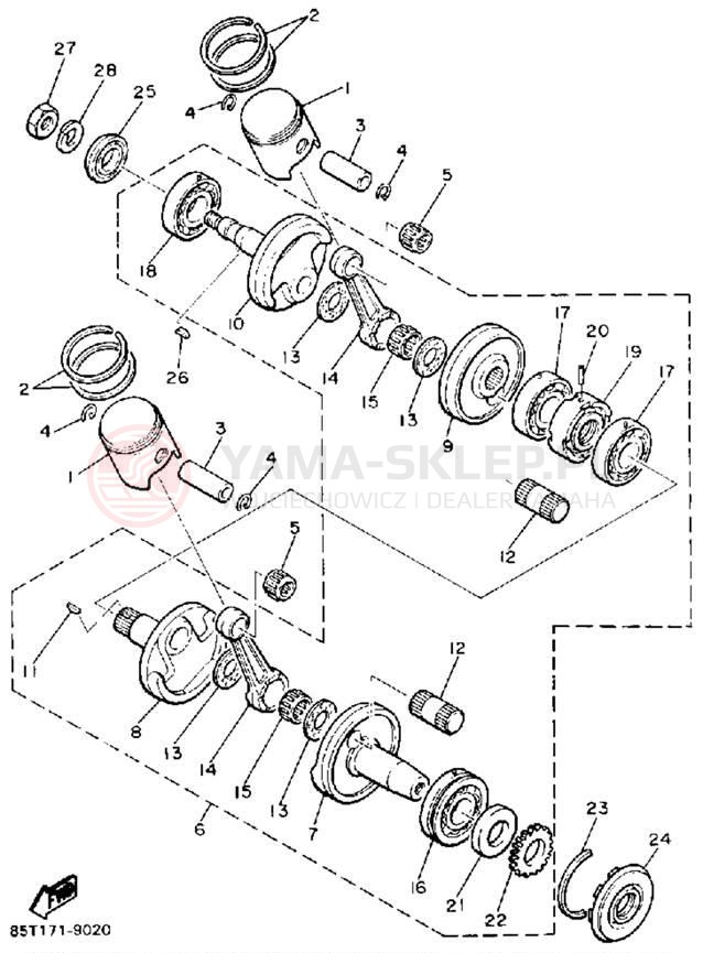 Schemat "Wał korbowy, tłok" do Yamaha ENTICER LTR ET400TRP