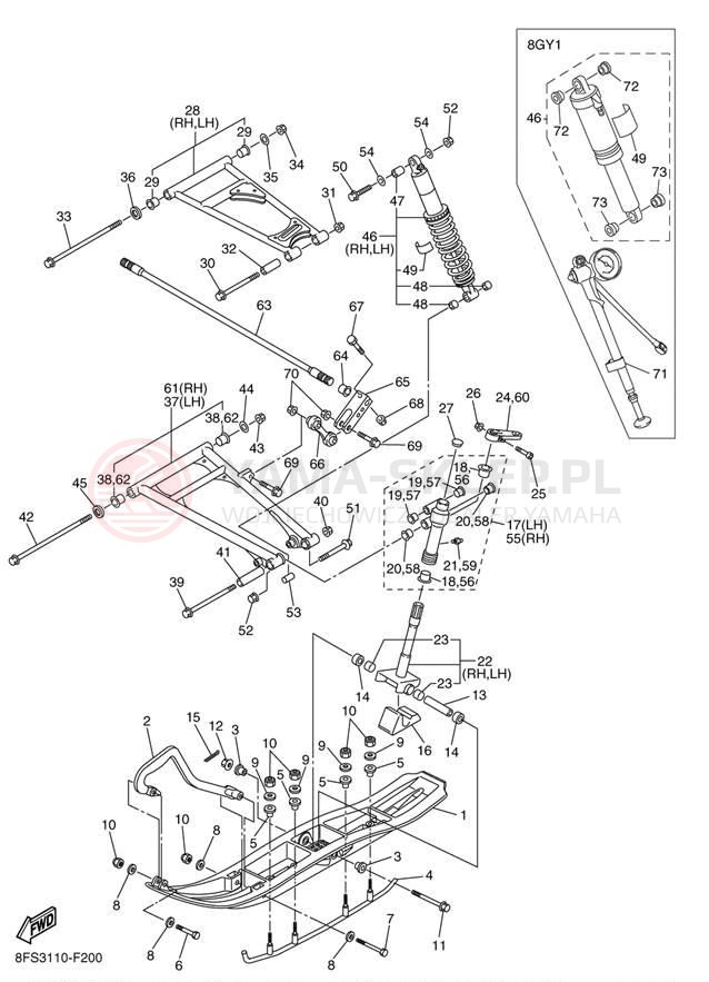 Schemat "płozy" do Yamaha APEX MOUNTAIN RX10MW/RX10MSW