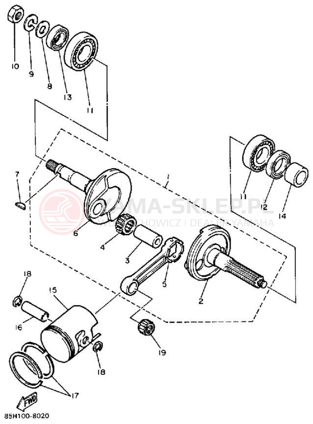 Schemat "Wał korbowy, tłok" do Yamaha SNOSCOOT (ELEC START) SV80EN