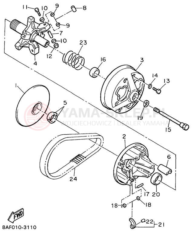 Schemat "PRIMARY SHEAVE" do Yamaha BRAVO LT BR250TD