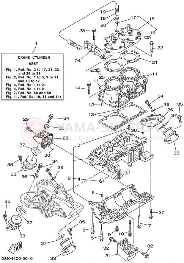 Schemat "Obudowa silnika - cylinder" do Yamaha WAVE RUNNER GP800 GP800X