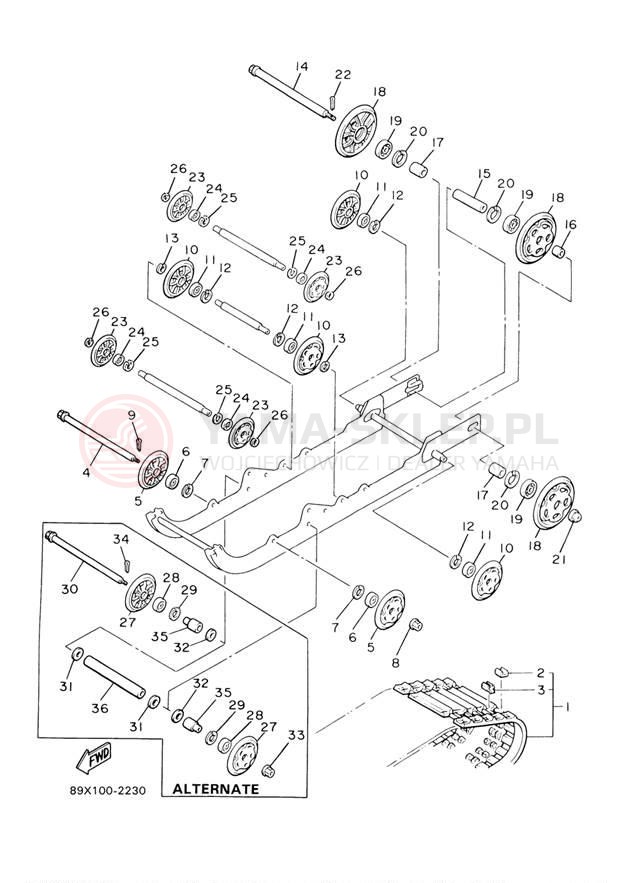 Schemat "Zawieszenie gąsiennicy" do Yamaha ET410TRF