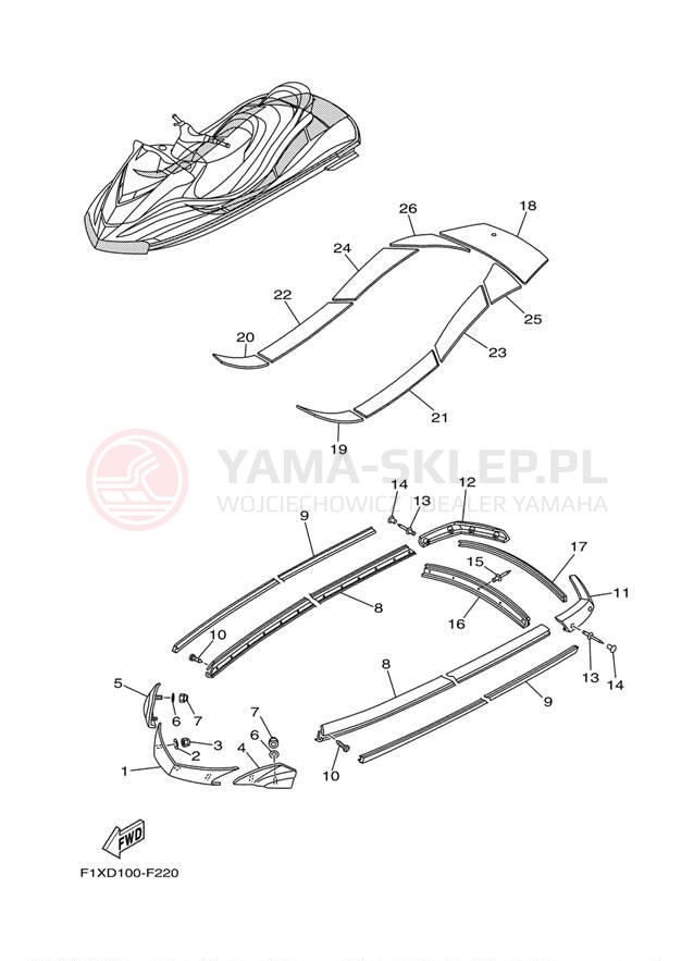 Schemat "GUNWALE - MAT" do Yamaha WaveRunner FX HO FX1100F