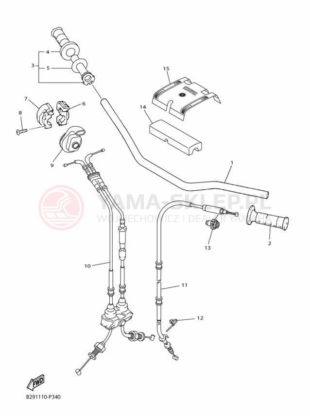 Schemat "Kierownica i osprzęt" do Yamaha YZ250FX YZ250FXF