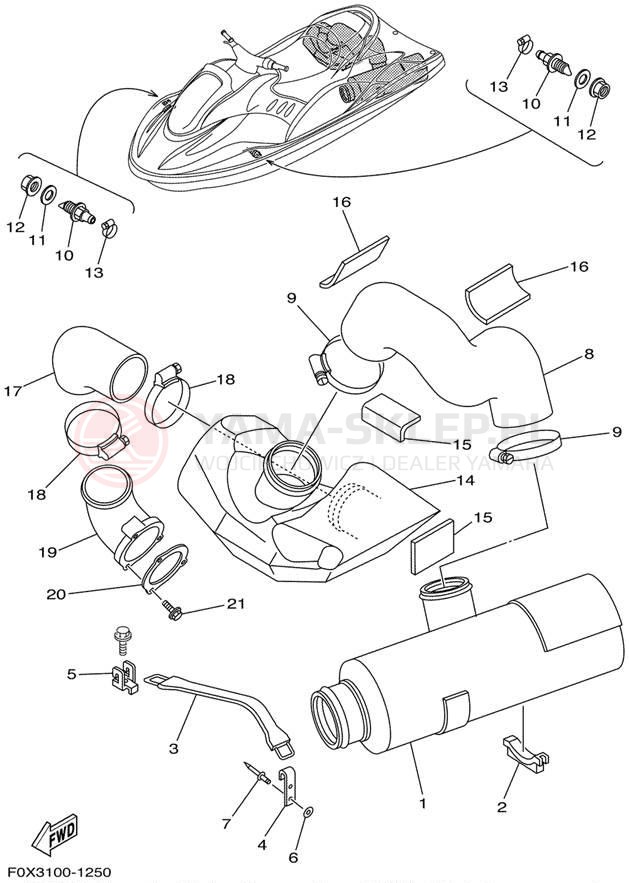 Schemat "wydech" do Yamaha GP1200R GP1200AZ