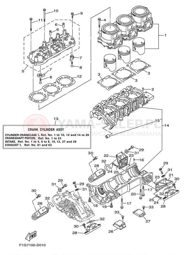 Schemat "Obudowa silnika - cylinder" do Yamaha WaveRunner GP1300R GP1300E
