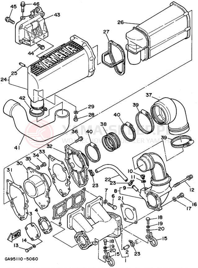 Schemat "wydech" do Yamaha WAVE RUNNER III WRA650T