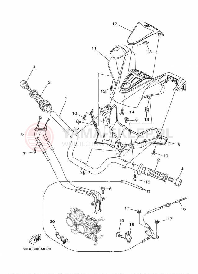 Schemat "Kierownica i osprzęt" do Yamaha TMAX XP500F