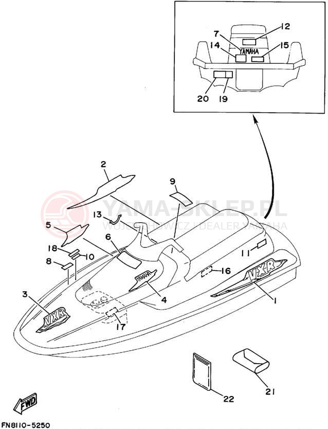 Schemat "Naklejki" do Yamaha WAVE RUNNER VXR WRB650T