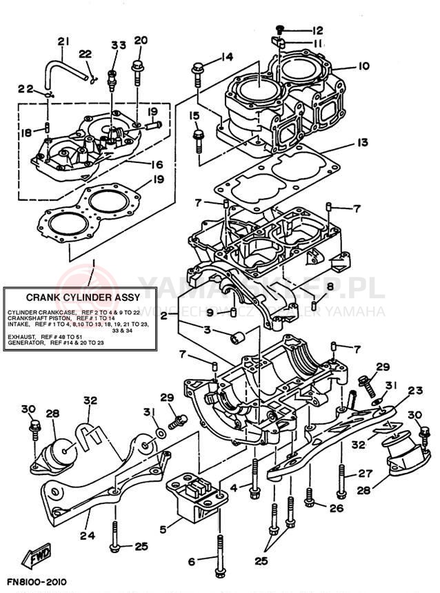 Schemat "cylinder, obudowa silnika" do Yamaha WAVE RUNNER III GP WRA700S