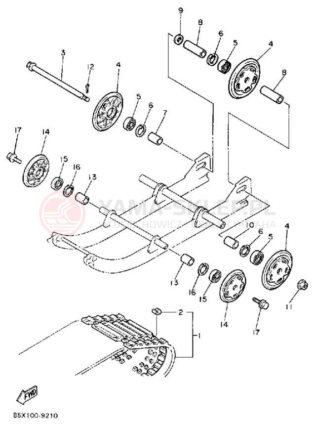 Schemat "Zawieszenie gąsiennicy" do Yamaha SNOSCOOT SV80N