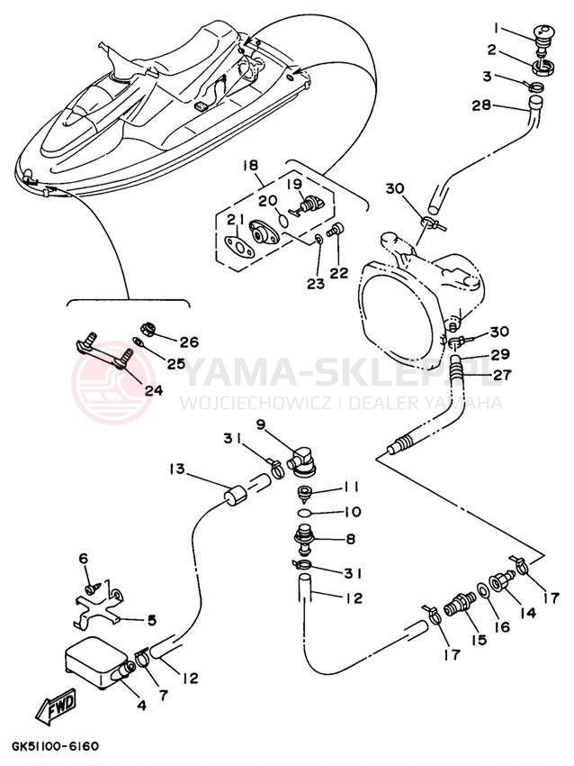 Schemat "HULL & DECK" do Yamaha WAVE BLASTER II WB760U