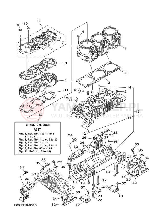 Schemat "Obudowa silnika - cylinder" do Yamaha GP1200 GP1200AY