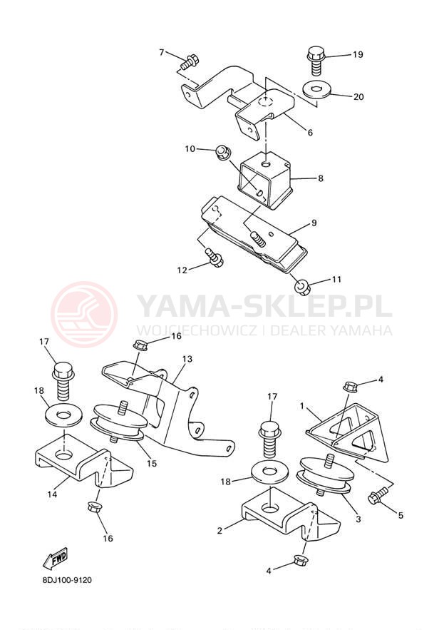 Schemat "Mocowanie silnika" do Yamaha VT500XLF