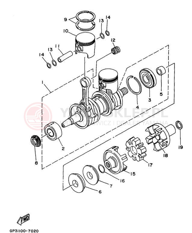 Schemat "Wał korbowy, tłok" do Yamaha WAVE VENTURE 760 WVT760V