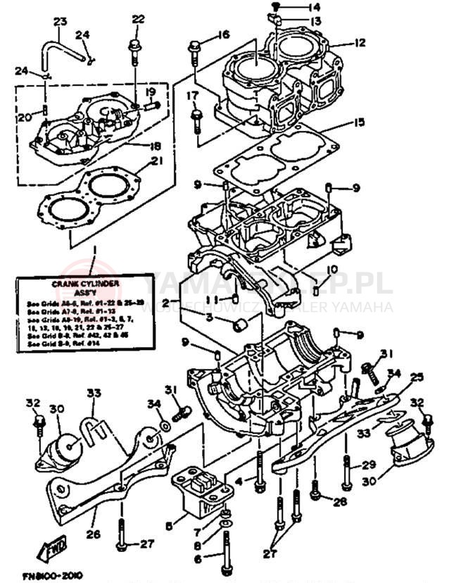 Schemat "cylinder, obudowa silnika" do Yamaha WRB650Q_61