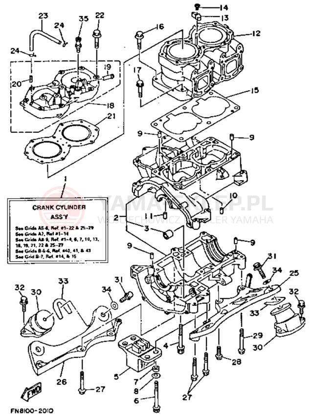 Schemat "cylinder, obudowa silnika" do Yamaha WAVE RUNNER PRO VXR WRB700R