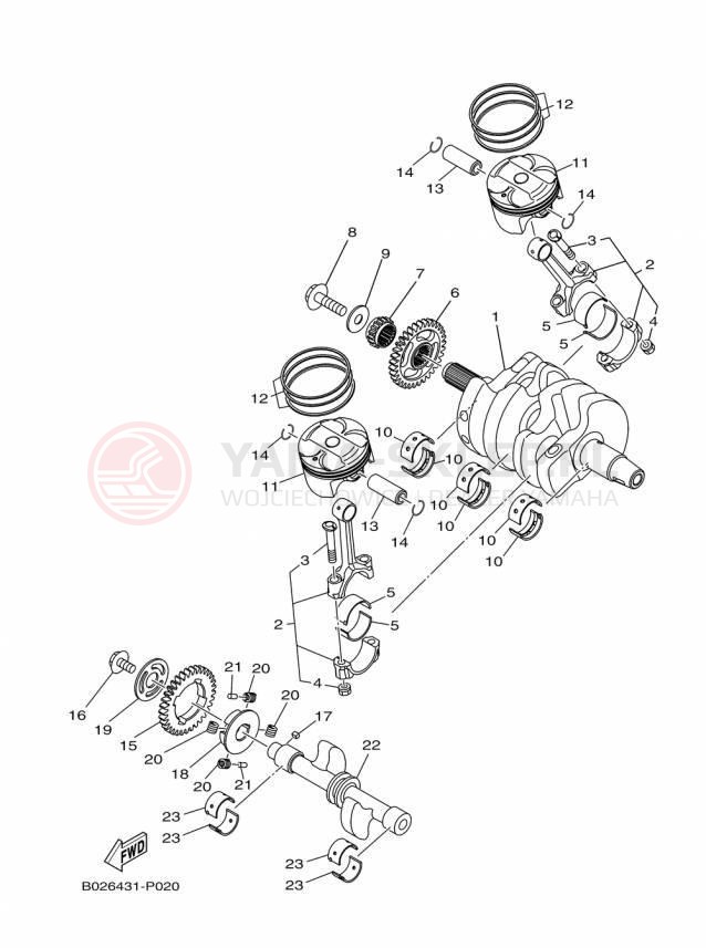 Schemat "Wał korbowy, tłok" do Yamaha YZFR3 YZFR3FL/YZFR3FR/YZFR3FB