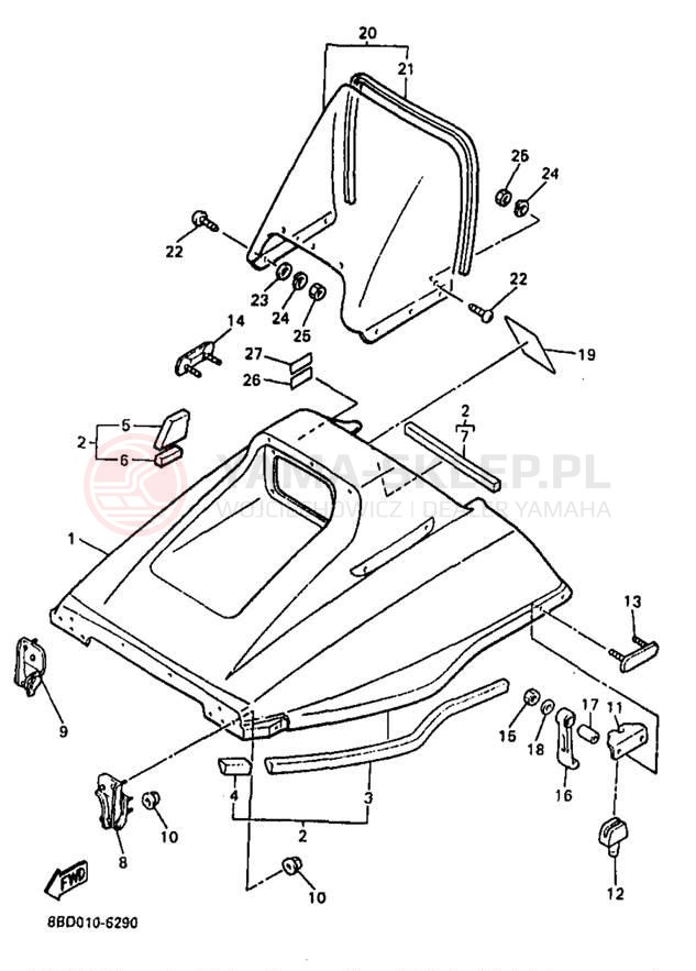 Schemat "SHROUD - WINDSHIELD" do Yamaha BRAVO LT BR250TB