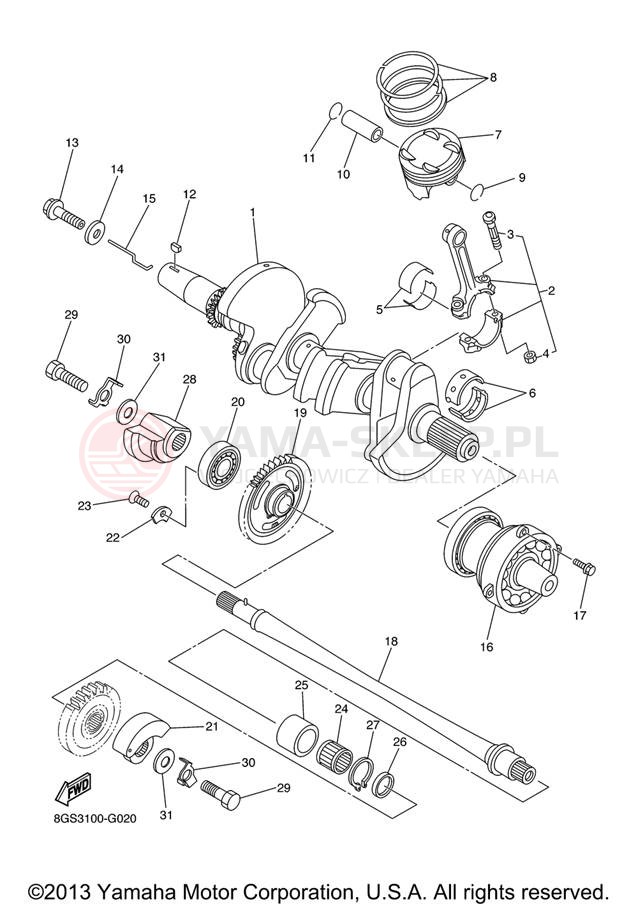 Schemat "Wał korbowy, tłok" do Yamaha RS VENTURE RST90XR/RST90GTXS