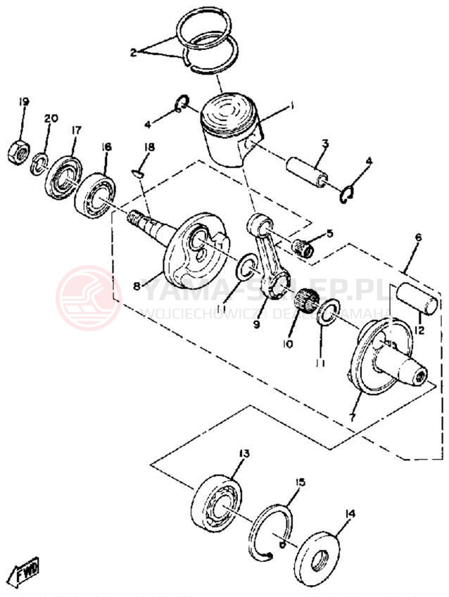 Schemat "Wał korbowy, tłok" do Yamaha ET250C
