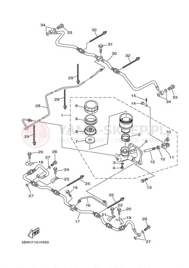 Schemat "Pompa hamulcowa tył" do Yamaha RHINO 700 FI HUNTER YXR7FHY