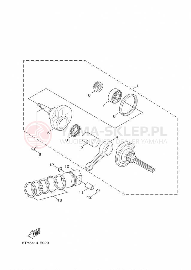 Schemat "Wał korbowy, tłok" do Yamaha ZUMA 125 YW125FGY/YW125FS