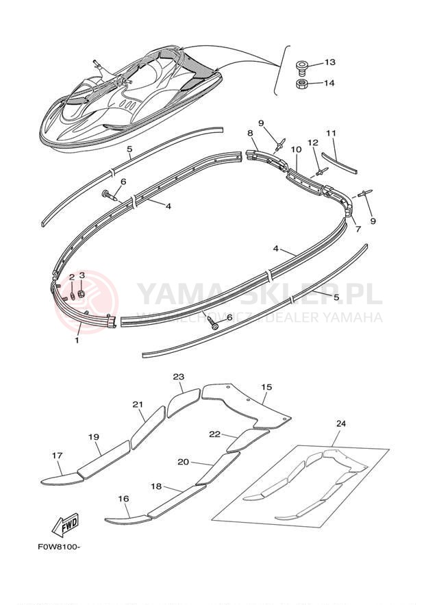 Schemat "GUNWALE - MAT" do Yamaha WaveRunner GP800R GP800AD