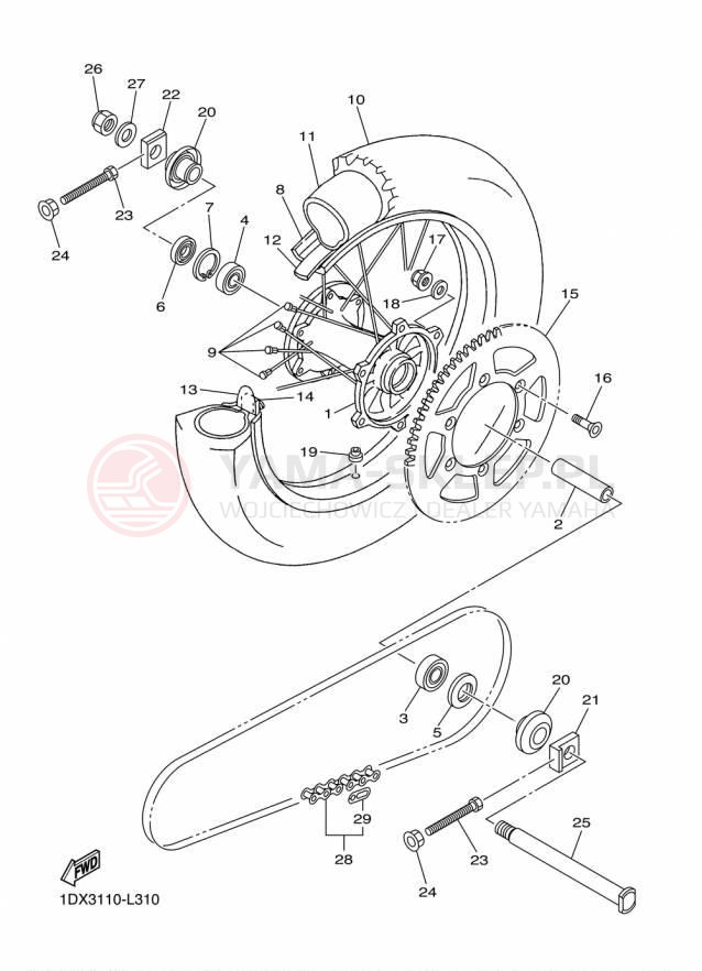 Schemat "Koło tył" do Yamaha WR450F WR450FF