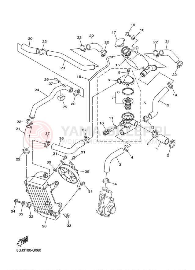 Schemat "Układ chlodzenia" do Yamaha PHAZER MTX PZ50MTAW