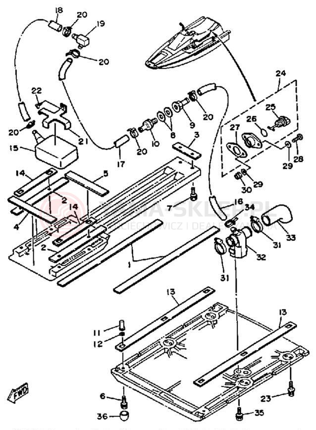 Schemat "HULL & DECK" do Yamaha WAVE RUNNER LX WR650D