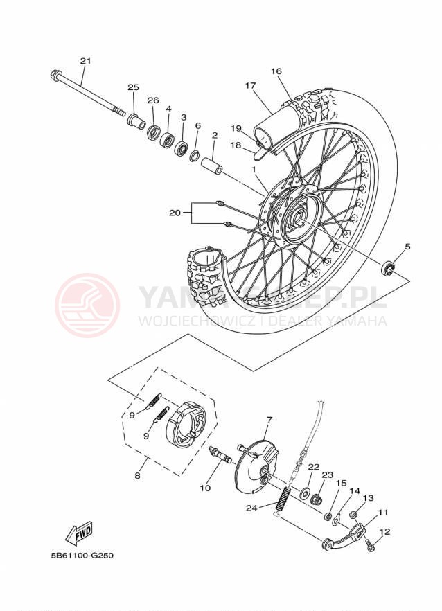 Schemat "Koło przód" do Yamaha TTR110E TTR110EF