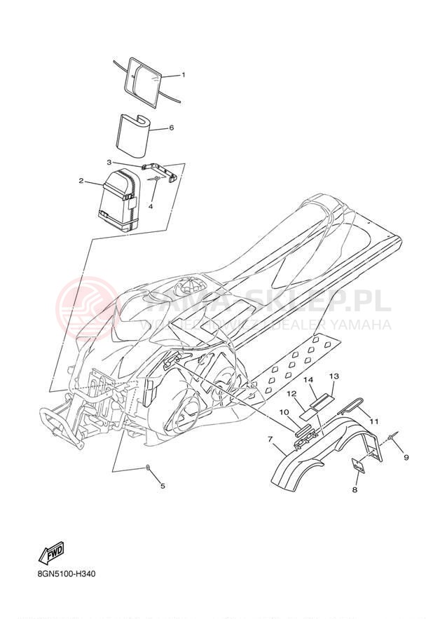 Schemat "GUARD - LUGGAGE BOX" do Yamaha PHAZER RTX PZ50RTAW