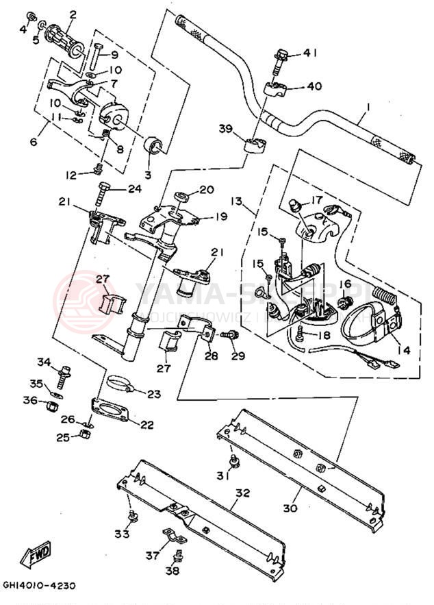 Schemat "Kierownica i osprzęt" do Yamaha WAVE RAIDER RA700S