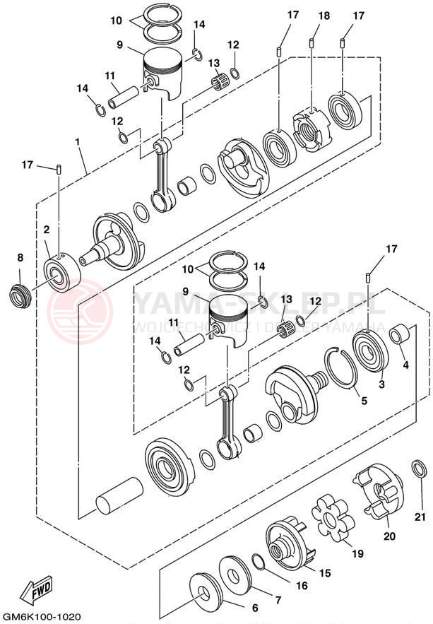 Schemat "Wał korbowy, tłok" do Yamaha SUPER JET SJ700AZ