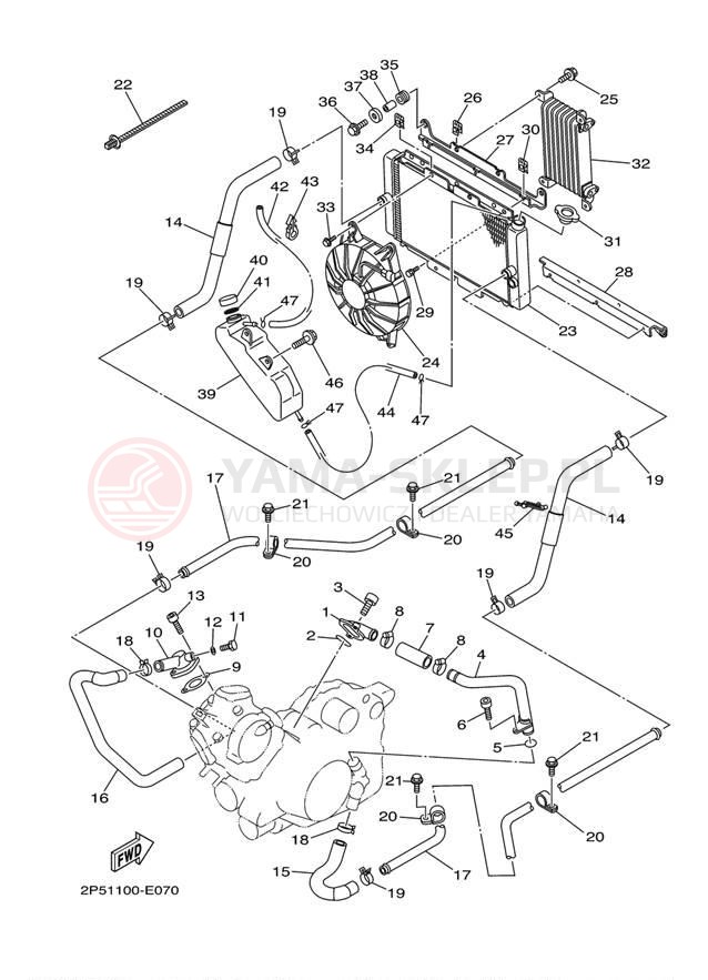 Schemat "Układ chlodzenia" do Yamaha RHINO 450 4WD YXR45FAVGR