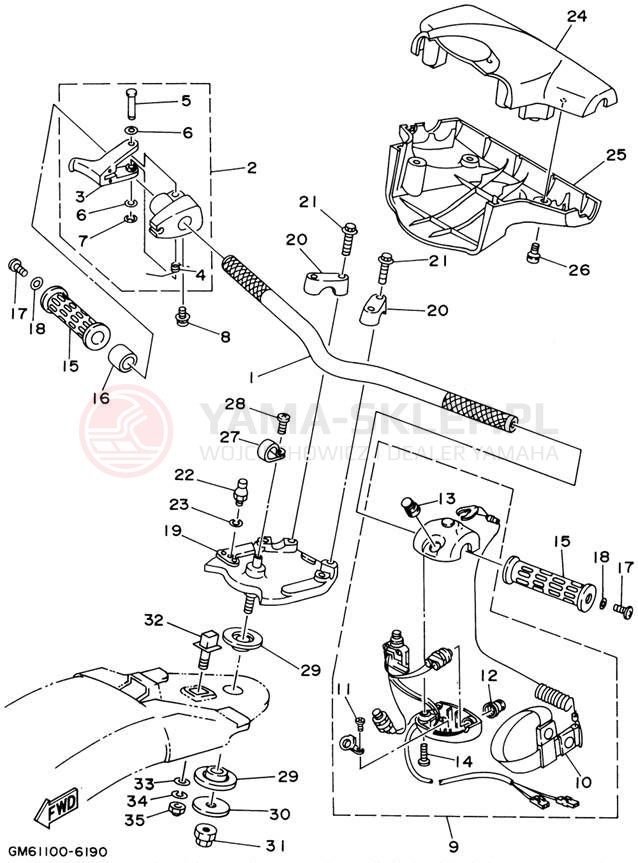 Schemat "Kierownica i osprzęt" do Yamaha SUPER JET SJ700AZ