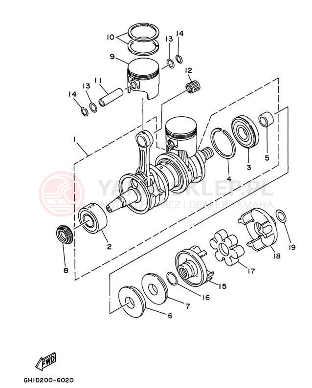 Schemat "Wał korbowy, tłok" do Yamaha WAVE RAIDER 700 RA700BV