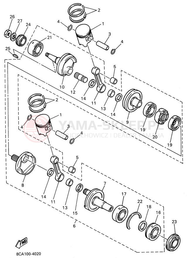 Schemat "Wał korbowy, tłok" do Yamaha VMAX 600 VX600W