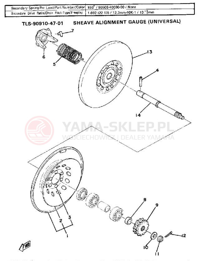 Schemat "Przeniesienie napędu" do Yamaha ET340EC