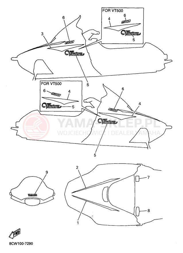 Schemat "naklejki" do Yamaha VENTURE 600 VT600A/VT500A