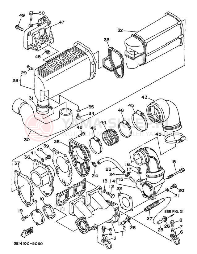 Schemat "wydech" do Yamaha WAVE RUNNER III WRA700V