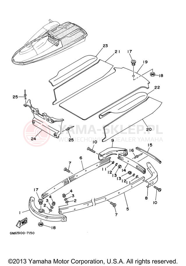 Schemat "GUNWALE - MAT" do Yamaha WAVERUNNER SUPER JET SJ700BJ