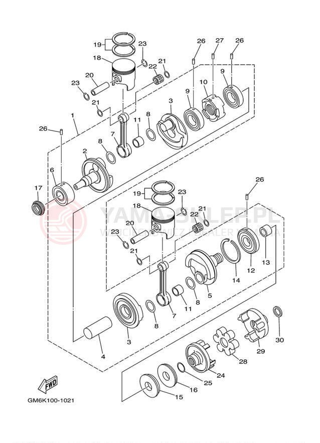 Schemat "Wał korbowy, tłok" do Yamaha SJ700BH