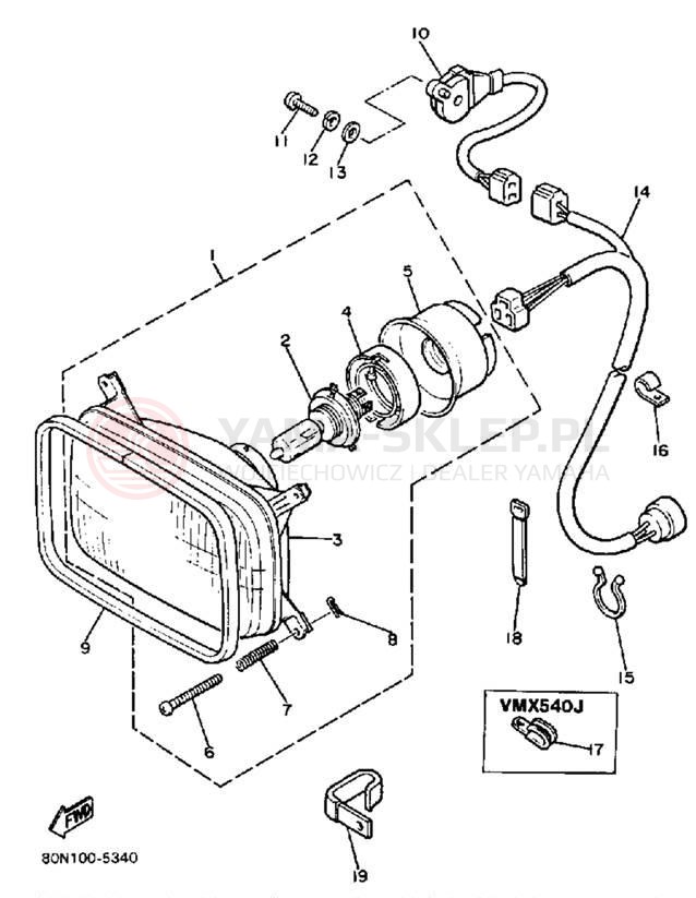 Schemat "Lampa przód" do Yamaha V-MAX VMX540J