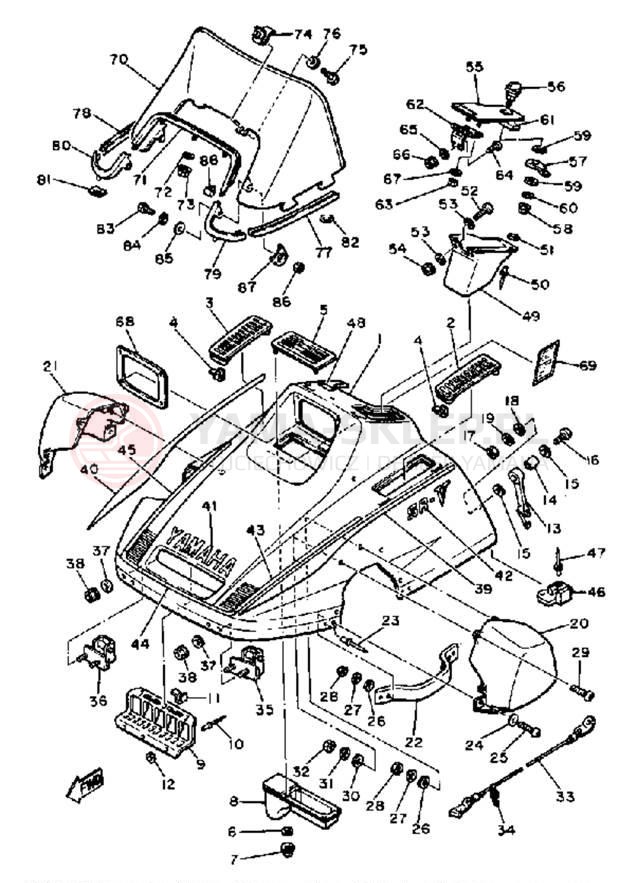 Schemat "SHROUD - WINDSHIELD" do Yamaha SR540F
